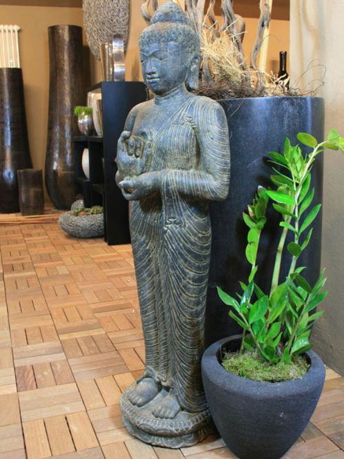 Stehender Buddha mit Rad der Lehre - 119 cm