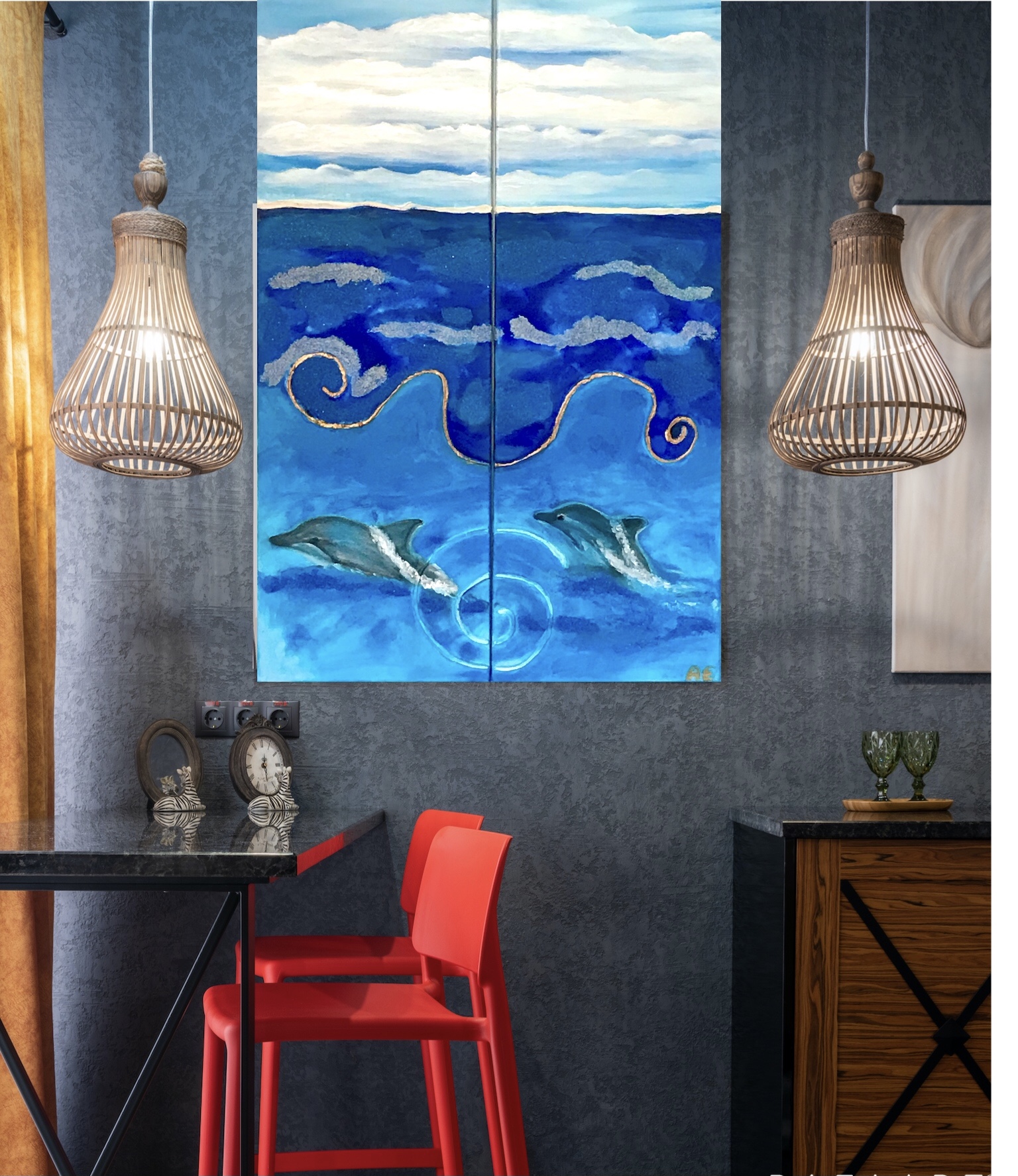 DOLPHIN DREAM - Diptych Original Painting