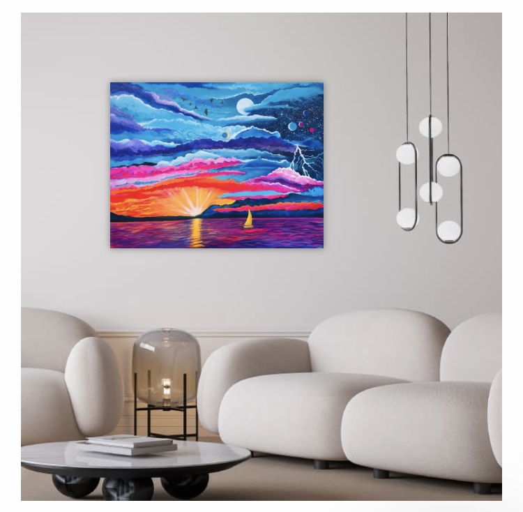 Dolphin Sky- Original painting and print