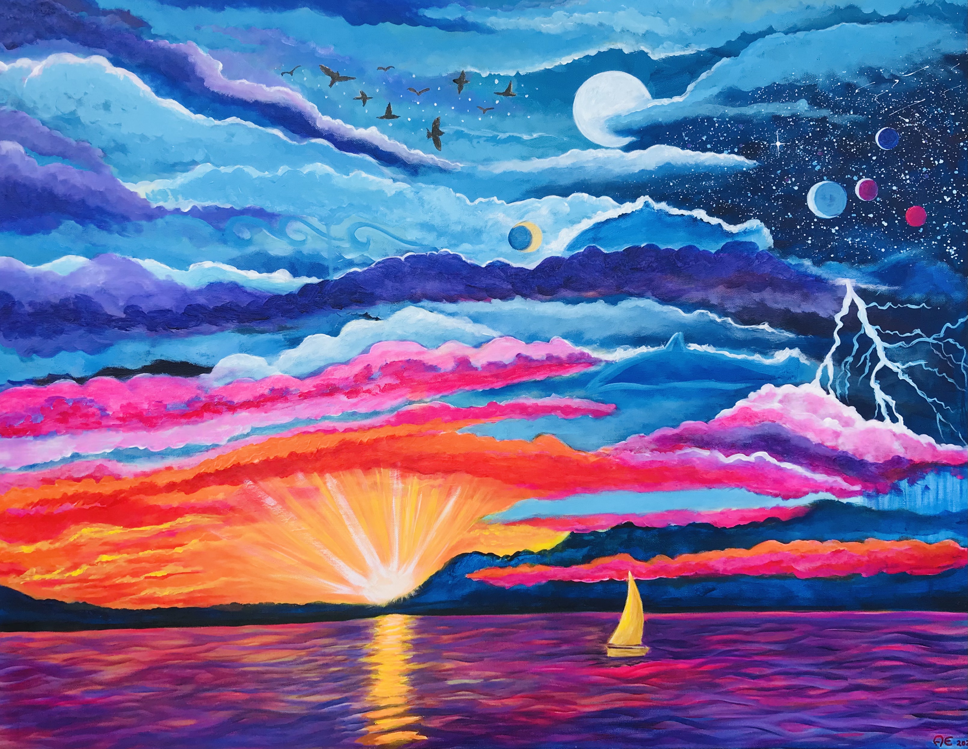 Dolphin Sky- Original painting and print