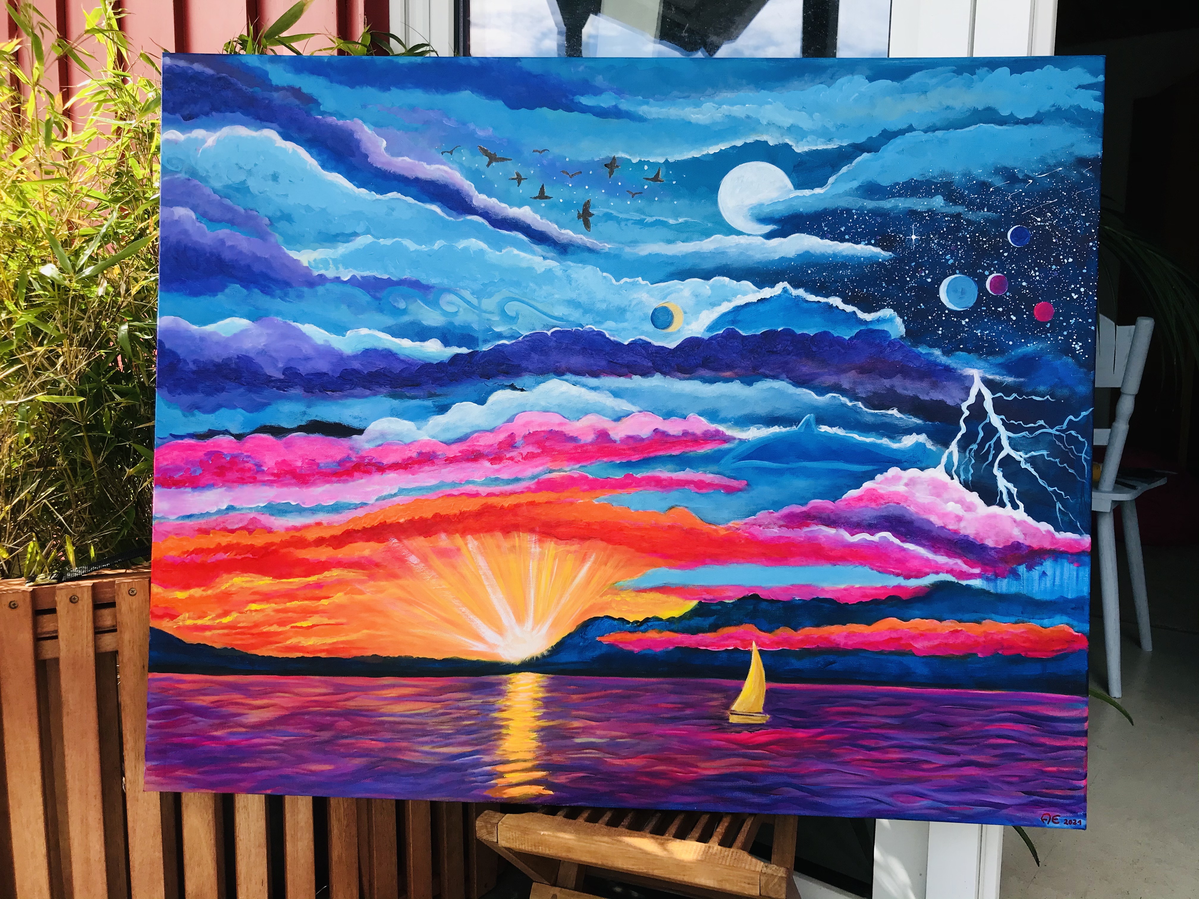 Dolphin Sky- Original painting and print