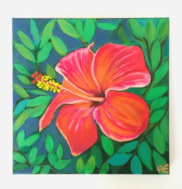 Exotic Hibiskus Kolibri painting - original and print