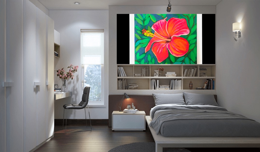 Exotic Hibiskus Kolibri painting - original and print